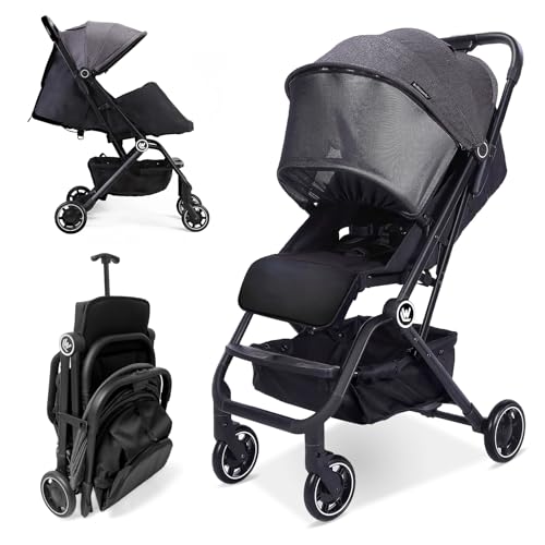 Lightweight Baby Stroller, Compact Travel Stroller with Retractable Foot Cover & Sleep Shade, One Hand Easy Foldable Strollers, Adjustable Reclining Seat for 0-36 Months
