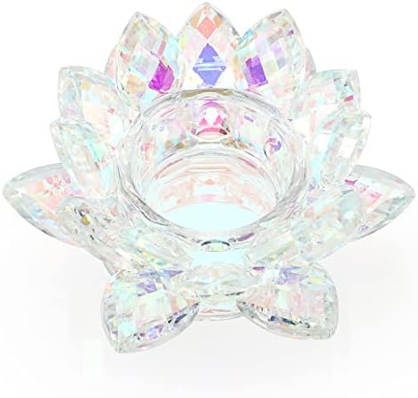 OwnMy Crystal Lotus Flower Tea Light Holder Lotus Petals Votive Candle Holder Candle Lamp, Crystal Lotus Tealight Candle Stand for Wedding Table Centerpieces Home Decors (AB Color)
