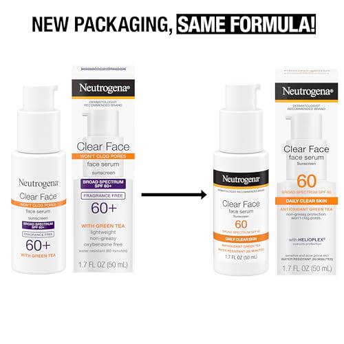 Neutrogena Clear Face Serum Sunscreen with Green Tea, Broad Spectrum SPF 60, Non-Comedogenic Face Sunscreen for Lightweight UVA/UVB Protection, Oxybenzone- & Fragrance-Free, 1.7 fl. oz - Image 2