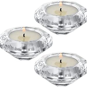 OwnMy Set of 3 Crystal Tea Light Holders Round Votive Candle Holders, Clear Crystal Tealight Candle Holders Crystal Diamond Shaped Candle Stands Modern Candle Centerpiece for Living Room Table Decor