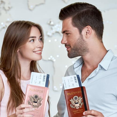 TOURSUIT RFID Blocking Passport Holder for Women Men, Leather Passport Travel Wallet with Metal 3D Metal Badge, Travel Document Holder Cover Accessories (Brown) - Image 7