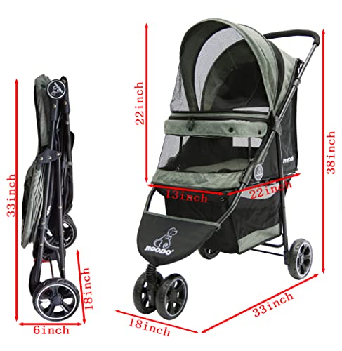 ROODO 3 Wheel Dog Pet Cat Stroller Best Lightweight Foldable Compact Portable Jogger All Terrain Travel Pet Gear Puppy Kitty Stroller for up to 30lbs Medium Small Dogs and Cats(Cationic ash) - Image 3