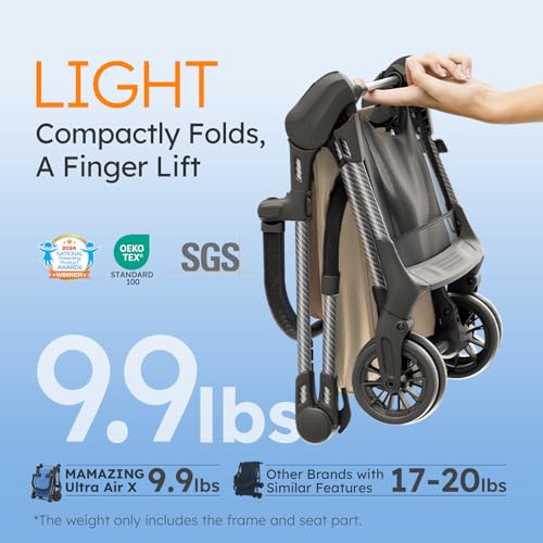 Lightweight Baby Strollers for Airplane, Ultra-Compact Travel Stroller, Light & Strong Portable Toddler Stroller with Carbon Fiber Frame and UPF 50+ Waterproof Canopy, Only 9.9 lbs, Brown - Image 2