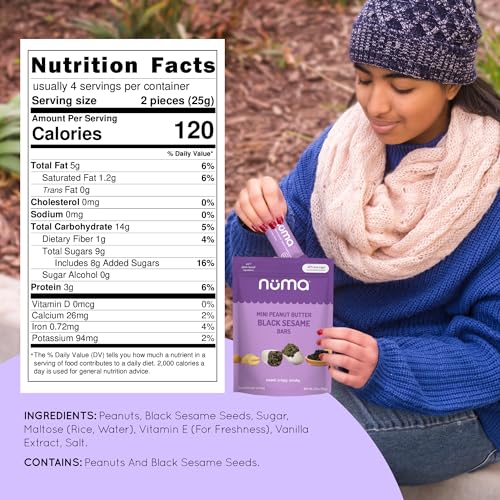 Mini Peanut Butter Black Sesame Bars – Vegan, Low Sugar, High Protein, Low Calorie, All Natural, Gluten Free – Crunchy Plant Based Snack – 3 Bags with 8 Individually Wrapped Pieces - Image 2