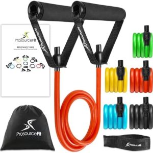 ProsourceFit Single Stackable Resistance Bands with Door Anchor and Exercise Guide, 8-12 LB, Heavy Duty Fitness Tube for Full-Body Exercises and Home Workouts