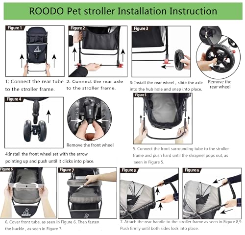 ROODO Escort 3 Wheel Dog Cat Pet Stroller for Small/Medium Dogs Cats Best Lightweight Foldable Portable Compact Jogger All Terrain Travel Pet Gear System Puppy Doggie Bunny Kitty Stroller(Grey) - Image 7