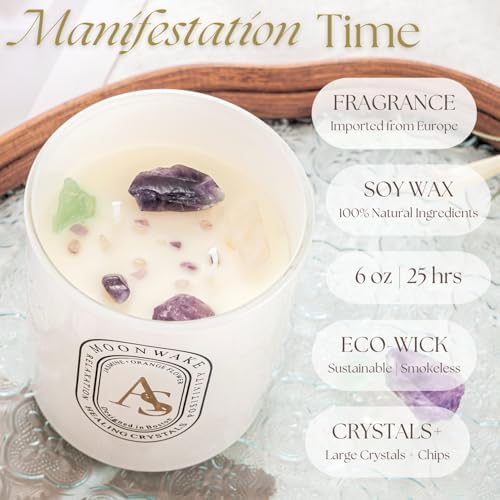 Healing Crystal Candles with Amethyst Bracelet Set, 6oz Non Toxic Chakra Candles for Home, Spiritual Aromatherapy Gifts for Women Mom. Organic Natural Soy Self Love Manifestation Candle - Image 2