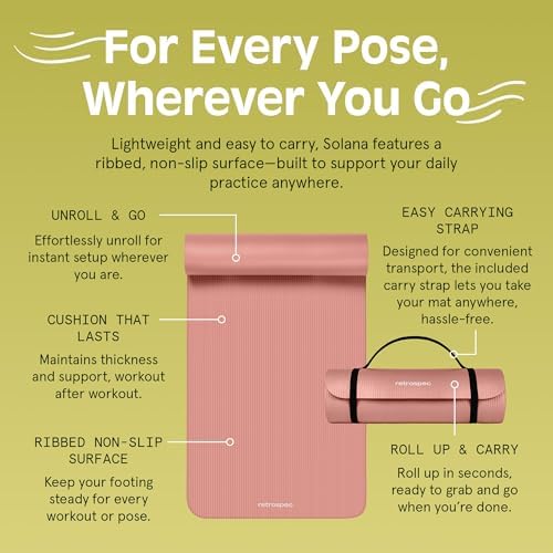 Retrospec Solana Yoga Mat 1/2" Thick w/Nylon Strap for Men & Women - Non Slip Exercise Mat for Yoga, Pilates, Stretching, Floor & Fitness Workouts - Image 5