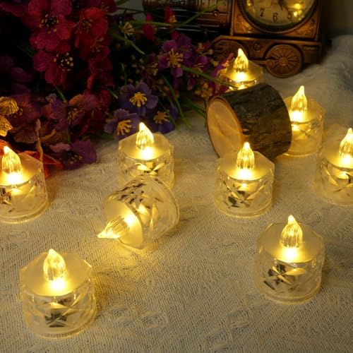 12 Pack Crystal LED Tea Light Candles, Battery Operated, Flameless, Kids & Pets Friendly, Long Battery Life, Modern Design for Decoration, Wedding, Party, Dating, Festival Celebration, Dinner - Image 6