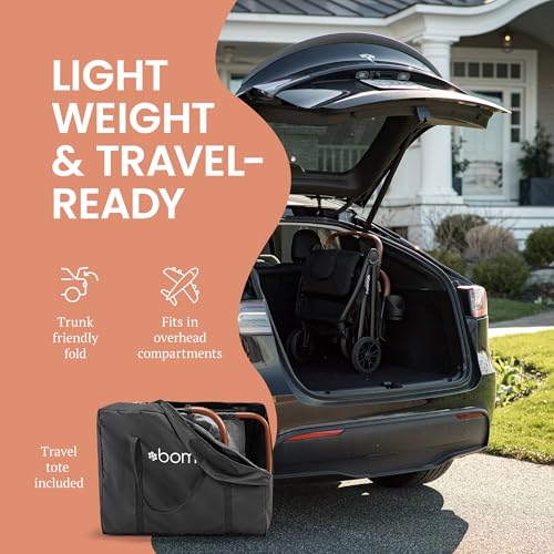 Bombi Bēbee V2 Lightweight Baby Stroller - Premium Vegan Leather, One-Hand Fold, Infinite Recline, Aircraft-Grade Aluminum Frame, XXL Canopy, and Ample Storage Umbrella Stroller - Hunter Green - Image 3