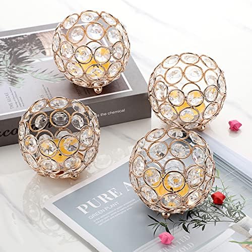 OwnMy Set of 4 Crystal Bowl Tealight Holders Small Round Votive Candle Holders, Gold Crystal Tea Light Candle Lanterns Candle Stands Flower Vases Candle Centerpiece for Dining Table Wedding Decor - Image 5