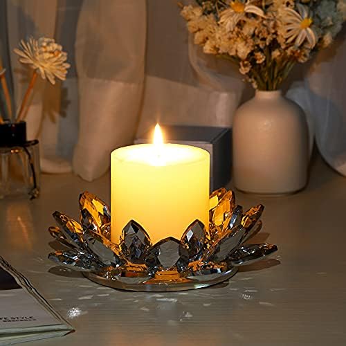 OwnMy Crystal Lotus Flower Candle Holder for Pillar Candle up to 3", Decorative Glass Lotus Petal Votive Candle Holder Tea Light Holder Candle Stand Candle Lamps for Home Decor Wedding Party (Clear) - Image 2