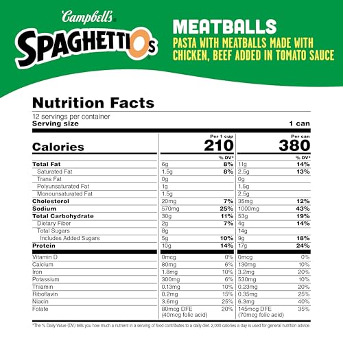 SpaghettiOs Canned Pasta with Meatballs, Healthy Snack for Kids and Adults, 15.6 OZ Can (Pack of 12) - Image 2