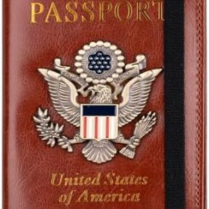 TOURSUIT RFID Blocking Passport Holder for Women Men, Leather Passport Travel Wallet with Metal 3D Metal Badge, Travel Document Holder Cover Accessories (Brown)