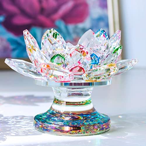 H&D HYALINE & DORA Colorful Crystal Lotus Flower Candle Holder Tealight Holders (4.5inch-Multi) - Image 4