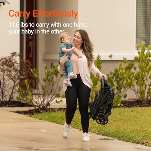 Lightweight Baby Travel Stroller with Carbon Fiber Frame, Compact & Airplane-Friendly, One-Handed Folding Design, 11.6 lbs, Perfect for Toddlers, Jet - Image 4