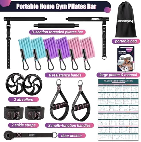 Pilates Bar Kit with Resistance Bands, Multifunctinal Exercise Bar with Ab Roller for Pilates/Abs/Weight Loss, Portable Home Gym Pilates bar kit for Full Body Training Women - Image 7