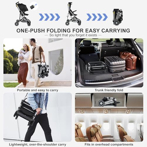 Travel Stroller for Airplane Ultra Compact Umbrella Stroller One-Handed Folding Design Overhead Friendly Lightweight Aluminum Alloy Frame - Image 5