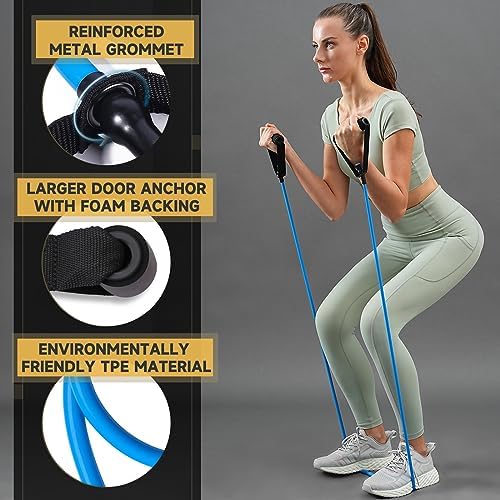 Resistance Bands with Handles for Working Out Women and Men, Exercise Bands with Door Anchor, Stretch Bands for Home Workouts, Simple Guide Included - Image 3