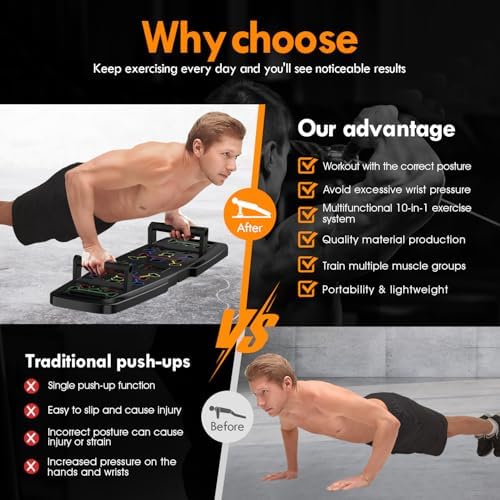 Push Up Board,Home Gym,Portable Exercise Equipment,Pilates Bar and 20 Fitness Accessories with Resistance Bands and Ab Roller Wheel,Full Body Workout at Home - Image 5
