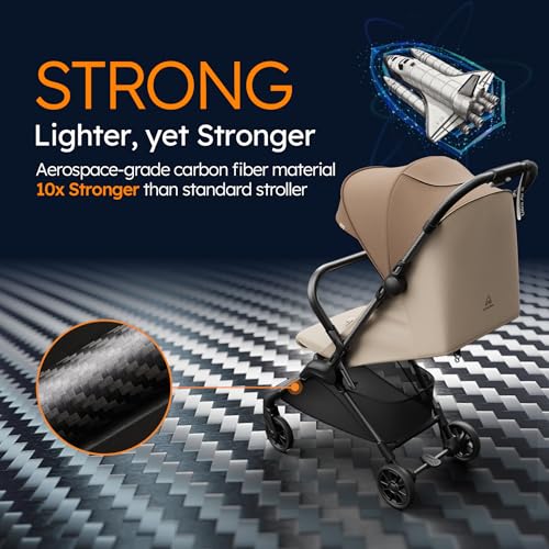 Lightweight Baby Strollers for Airplane, Ultra-Compact Travel Stroller, Light & Strong Portable Toddler Stroller with Carbon Fiber Frame and UPF 50+ Waterproof Canopy, Only 9.9 lbs, Brown - Image 3