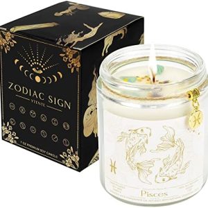 Pisces Zodiac Sign Candles Gift, Zodiac Sign Crystals Candles Jar,Astrology Lavender Scented Soy Stones Candles Best Friends Gifts for Women Men Sister Brother Funny Birthday Gift