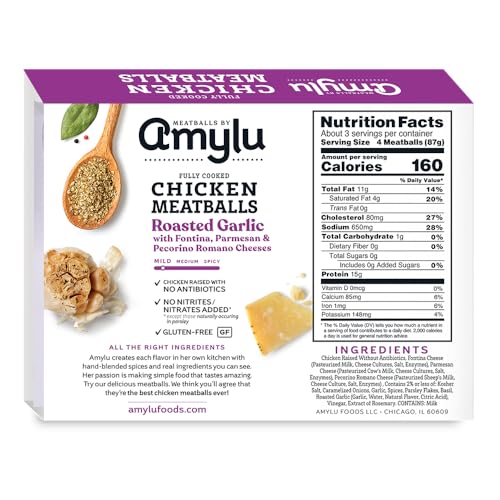 Amylu Roasted Garlic Chicken Meatballs, 10 OZ - Image 2