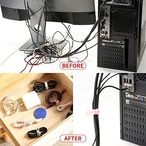 [20Park]UMUST Silicone Cable Ties,Reusable Cable Management Organizer, Multipurpose Elastic Cord Organizer for Bundling and Fastening Cable Cords Wires(black,white,pink,green) - Image 4