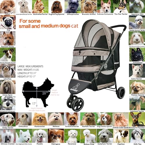 ROODO Escort 3 Wheel Dog Cat Pet Stroller for Small/Medium Dogs Cats Best Lightweight Foldable Portable Compact Jogger All Terrain Travel Pet Gear System Puppy Doggie Bunny Kitty Stroller(Grey) - Image 4