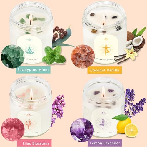 4 Pack Candles for Home Scented, Scented Candle Set with Crystals Stones, Aromatherapy Candles Birthday Gifts Set for Women, 24 Oz 200 Hour Long Lasting Soy Candles Gifts for Mothers Days - Image 2