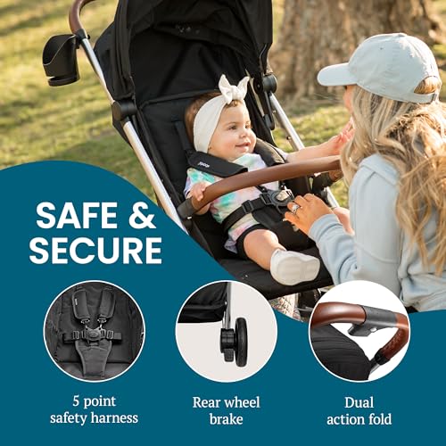 Bombi Bēbee V2 Lightweight Baby Stroller - Premium Vegan Leather, One-Hand Fold, Infinite Recline, Aircraft-Grade Aluminum Frame, XXL Canopy, and Ample Storage Umbrella Stroller - Hunter Green - Image 8