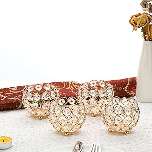 OwnMy Set of 4 Crystal Bowl Tealight Holders Small Round Votive Candle Holders, Gold Crystal Tea Light Candle Lanterns Candle Stands Flower Vases Candle Centerpiece for Dining Table Wedding Decor - Image 6