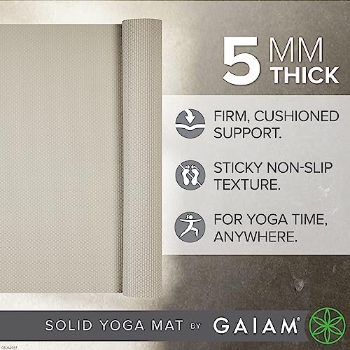 Gaiam Yoga Mat - Premium 5mm Solid Thick Non Slip Exercise & Fitness Mat for All Types of Yoga, Pilates & Floor Workouts (68" x 24" x 5mm) - Image 2