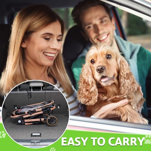 Foldable Medium Dog Stroller - 3 in 1 Pet Stroller with Detachable Storage Basket 4 All-Terrain Rubber Wheels Pull Rod Durable Travel Carrier for Max 33 lbs Medium Dogs 2 Small Cats (Grey) - Image 5