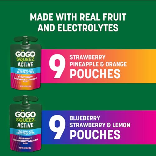 GoGo squeeZ Active Fruit Blend with Electrolytes | 18-Count Variety Pack | Blueberry Strawberry Lemon & Strawberry Pineapple Orange | Made with Real Fruit and Antioxidants Vitamin A, Vitamin E, & Vitamin C - Image 6