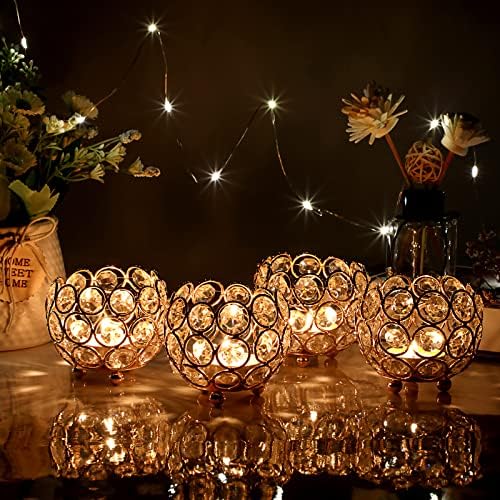 OwnMy Set of 4 Crystal Bowl Tealight Holders Small Round Votive Candle Holders, Gold Crystal Tea Light Candle Lanterns Candle Stands Flower Vases Candle Centerpiece for Dining Table Wedding Decor - Image 7