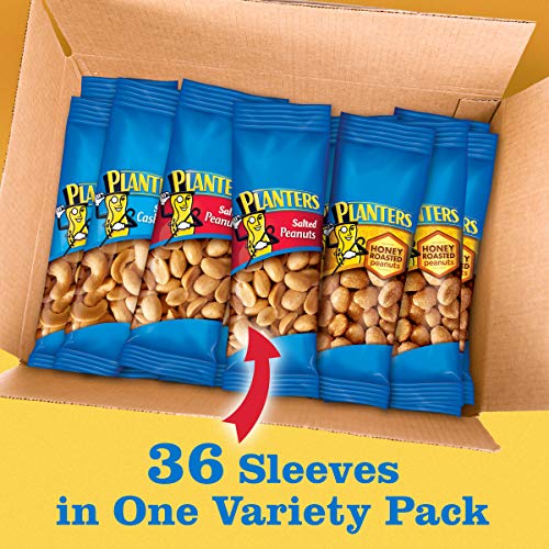 PLANTERS Variety Pack, Salted Cashews, Salted Peanuts & Honey Roasted Peanuts, On-the-Go Nut Snacks, Individually Packed Snacks, Mixed Nuts, Kosher, (36 Count) - Image 7