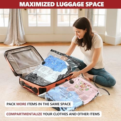 SUOCO Travel Vacuum Bags for Luggage with Portable Electric Pump, 8 Pack Compression Seal Packing Bags for Clothing Suitcase Backpack, Carry on Size Space Saver Clothes Storage Bag - Image 5