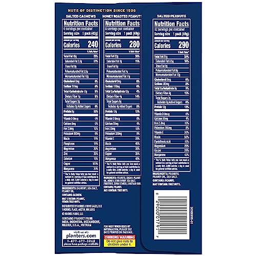 PLANTERS Variety Pack, Salted Cashews, Salted Peanuts & Honey Roasted Peanuts, On-the-Go Nut Snacks, Individually Packed Snacks, Mixed Nuts, Kosher, (36 Count) - Image 2