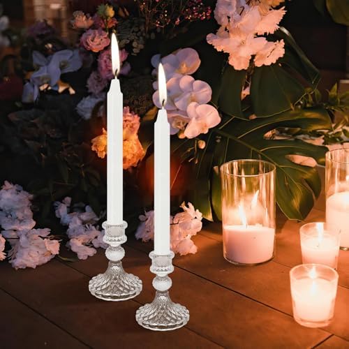 Candlestick Holders Set of 12-4" H Crystal Taper Candle Holders, Thick Glass Candle Stand with Diamond Pattern for Table, Wedding, Party, Church Decoration, Home Decor - Image 3