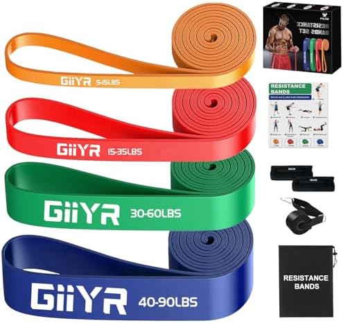 Resistance Bands Set for Men & Women - 4 Levels Exercise Band with Door Anchor, Pull Up Bands for Strength Training, Stretching, Powerlifting, Home Workouts