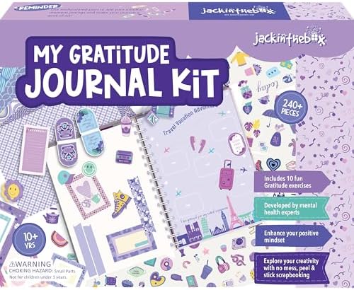 jackinthebox Gratitude Journal Kit for Girls Ages 8-12, 242 pcs, Scrapbooking Journal Set for Teen & Tween Girls,10 Fun Gratitude Exercises, Journal Art & Craft Kit, Ideal Gift for Girls 8 9 10 11 12