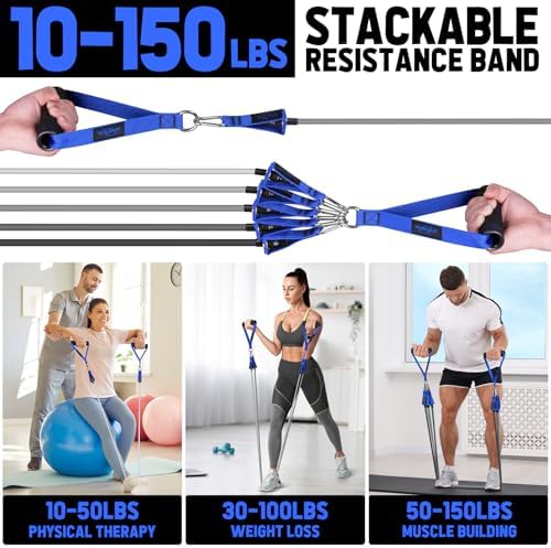 WALITO Resistance Bands Set - Exercise Bands with Handles, Door Anchor, Legs Ankle Straps, for Heavy Resistance Training, Physical Therapy, Muscle Training, Yoga, Home Workouts - Image 4