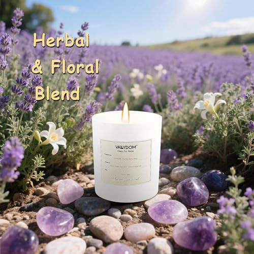 Scented Candles for Home Scented, 8.5oz Lavender Candle for Sleep & Relaxing, Soy Candles for Women/Men, 51 Hours Aromatherapy Candle with Crystals & Dry Flowers - Image 2