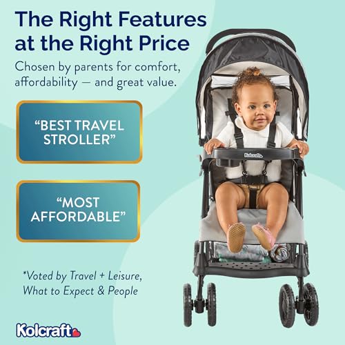 Kolcraft Cloud Plus Lightweight Umbrella Stroller for Toddlers with Reclining Seat, Large Storage Basket, Canopy, Infant & Parent Trays, Compact Fold for Summer Travel, Durable Frame, Slate Gray - Image 5