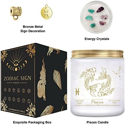 Pisces Zodiac Sign Candles Gift, Zodiac Sign Crystals Candles Jar,Astrology Lavender Scented Soy Stones Candles Best Friends Gifts for Women Men Sister Brother Funny Birthday Gift - Image 2