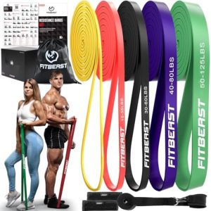 FitBeast Resistance Bands Set, 6 Different Levels, Pull Up Assist Bands for Strength Training, Crossfit, Powerlifting, Muscle Toning, Yoga, Mobility Exercises, Rehabilitation, Full-Body Workout