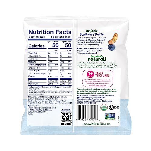 Little Bellies Organic Blueberry Puffs Baby Snack (Pack of 18 x 0.42 oz Individual Packs) - Image 2