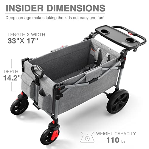 EVER ADVANCED Foldable Wagons for Two Kids & Cargo, Collapsible Folding Stroller with Adjustable Handle Bar,Removable Canopy with 5-Point Harness Gray - Image 8