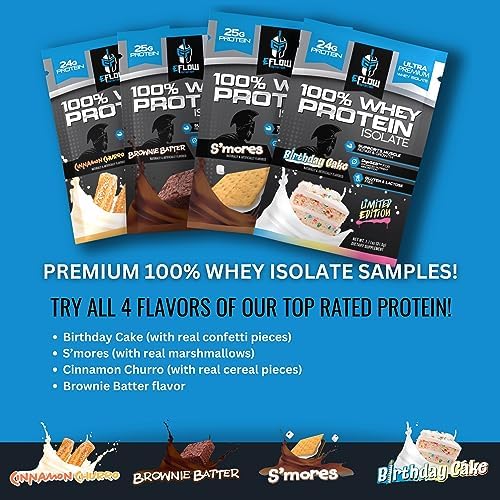 eFlow Nutrition Whey Protein Sample Variety - Isolate Protein Powder Samples, Low Calorie, Fast-digesting, Premium Quality, Travel Packs, Low Carb (4 Pack) - Image 7